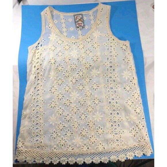 Johnny Was Top Carden Tank White / Ivory Floral Eyelet Rayon Top - Size … - Picture 1 of 7